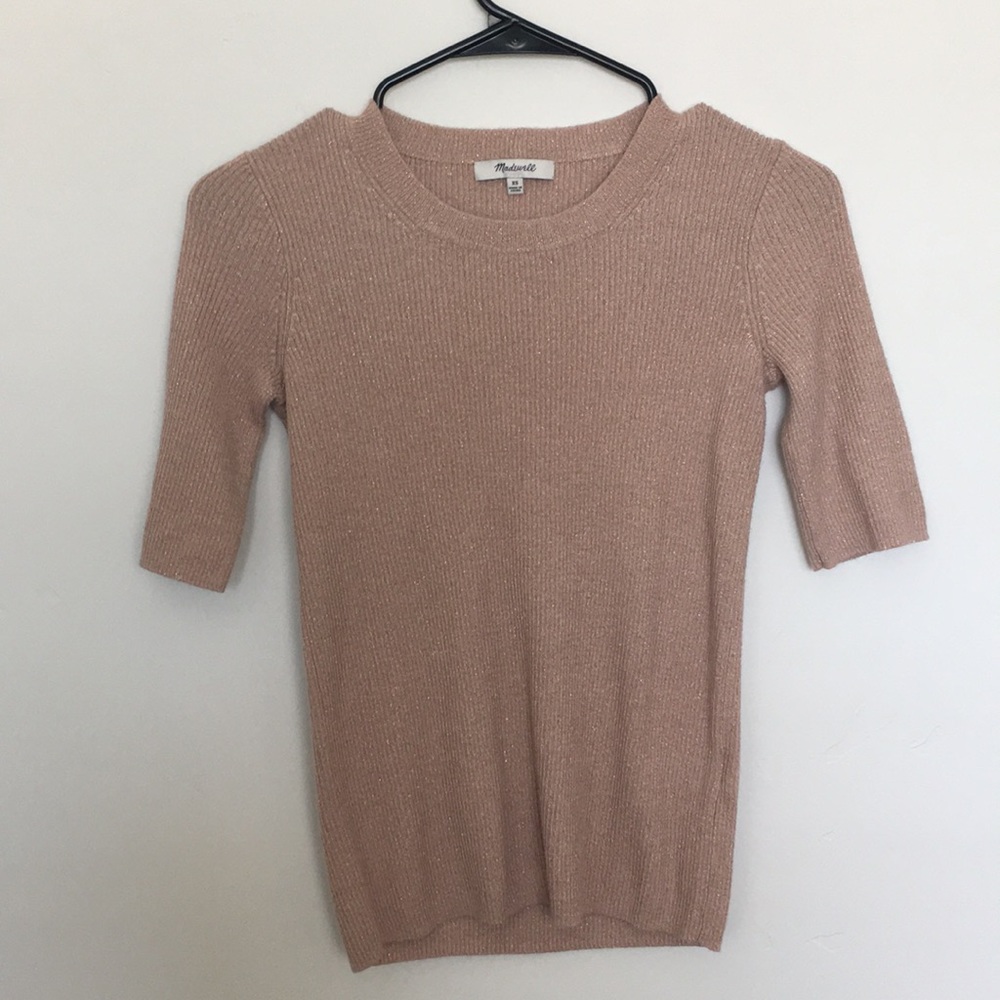 madewell blush pink + gold metallic sweater